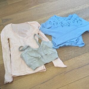Free People bundle Pink and Blue Lace Tops with Gray Sports Bra